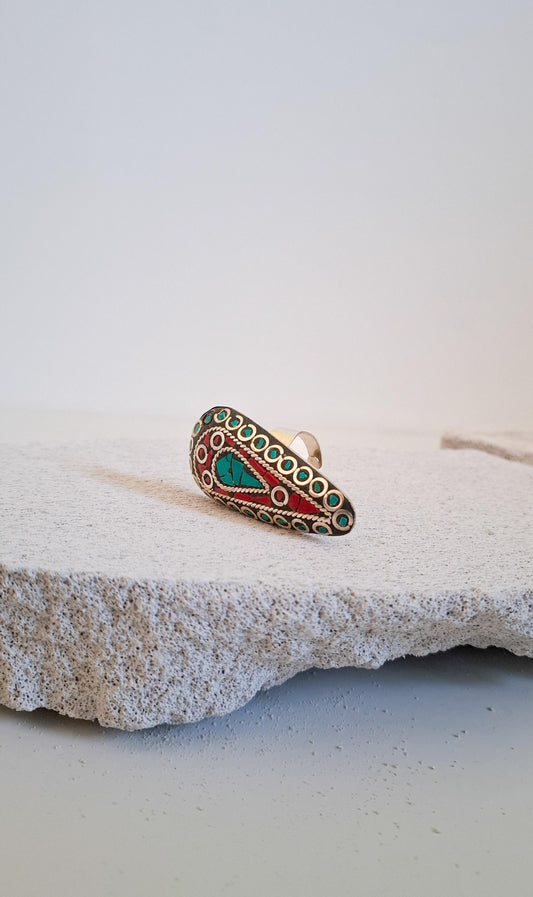 Anello Tibetano in Ottone e pietre