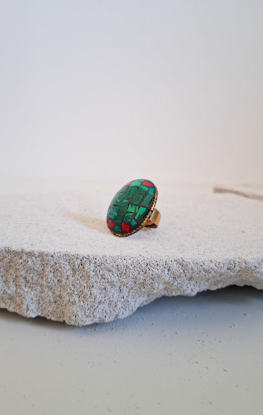 Anello Tibetano in Malachite